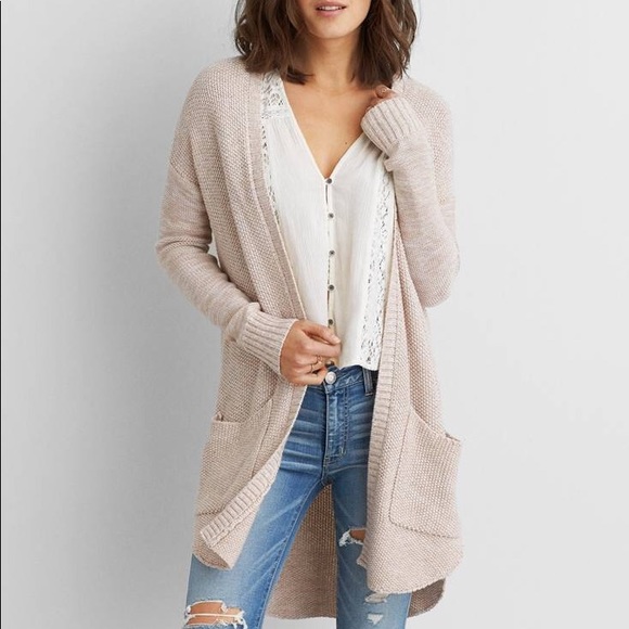 Aeo Long Pocket Cardigan Light Pink 
